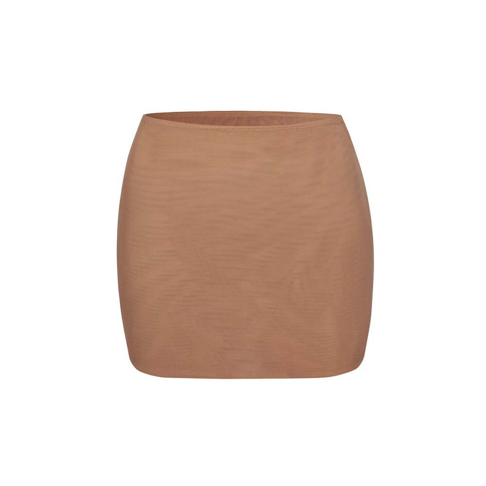 Oh Polly Soft Mesh Low-Rise Micro Mini Slip Skirt in Honey🤎